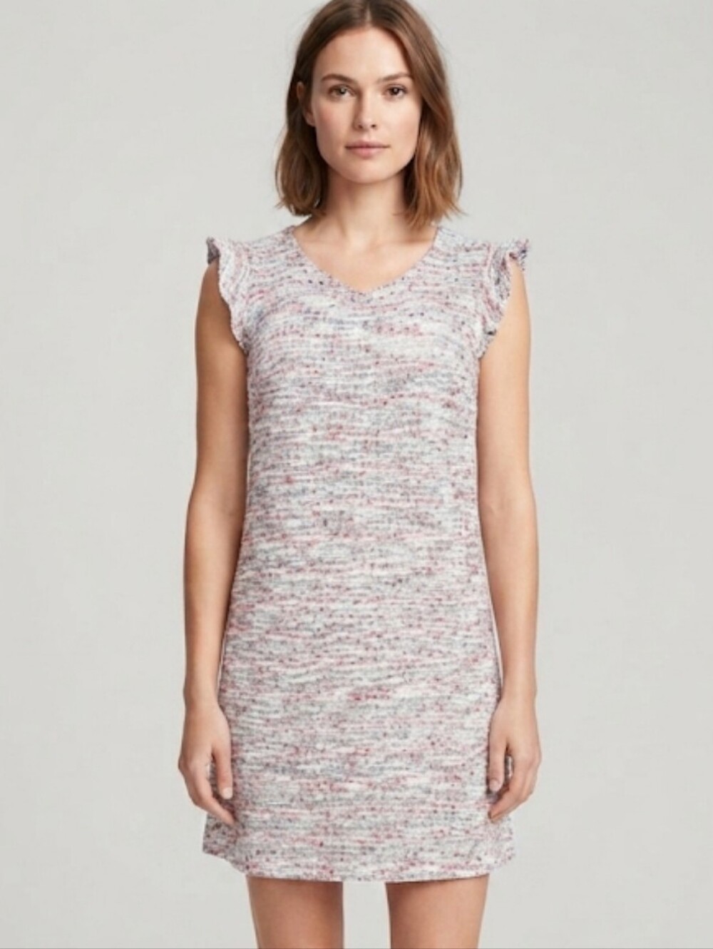 LOFT Multi Color Speckled Dress with Crew Neck Size 2P